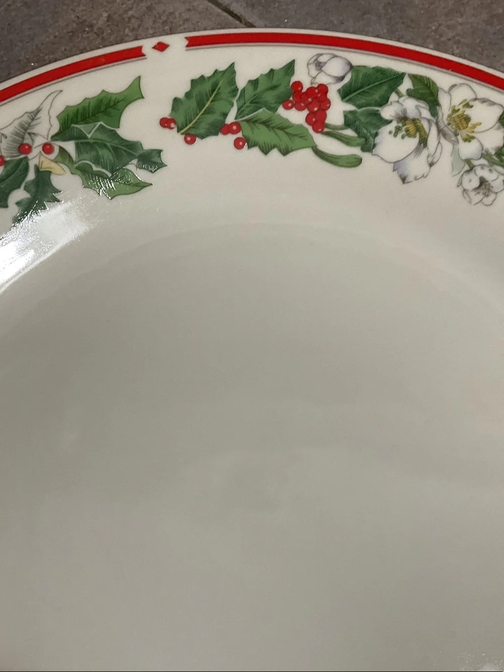 Festive Holly Border Dinner Plate - White, Red & Green